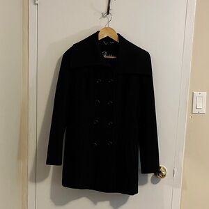 GUESS black, mostly wool/ polyester/ rayon double-breasted peacoat. NWT.